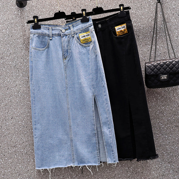 Plus Size Logo Denim Midi Skirt