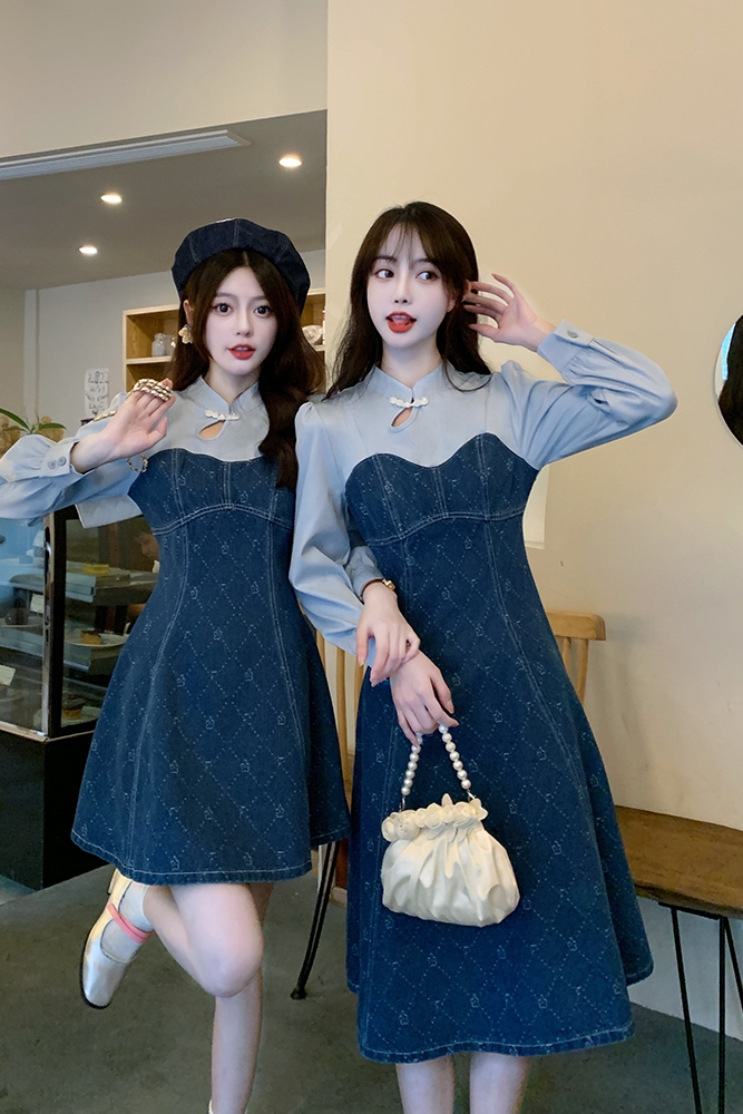 Long sleeve denim dress plus size best sale