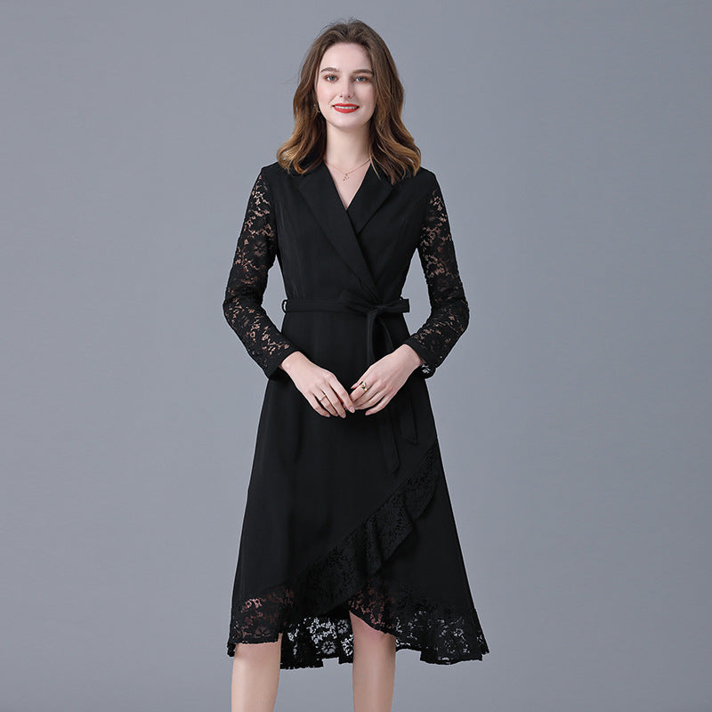 Plus Size Lace Wrap Formal Dress