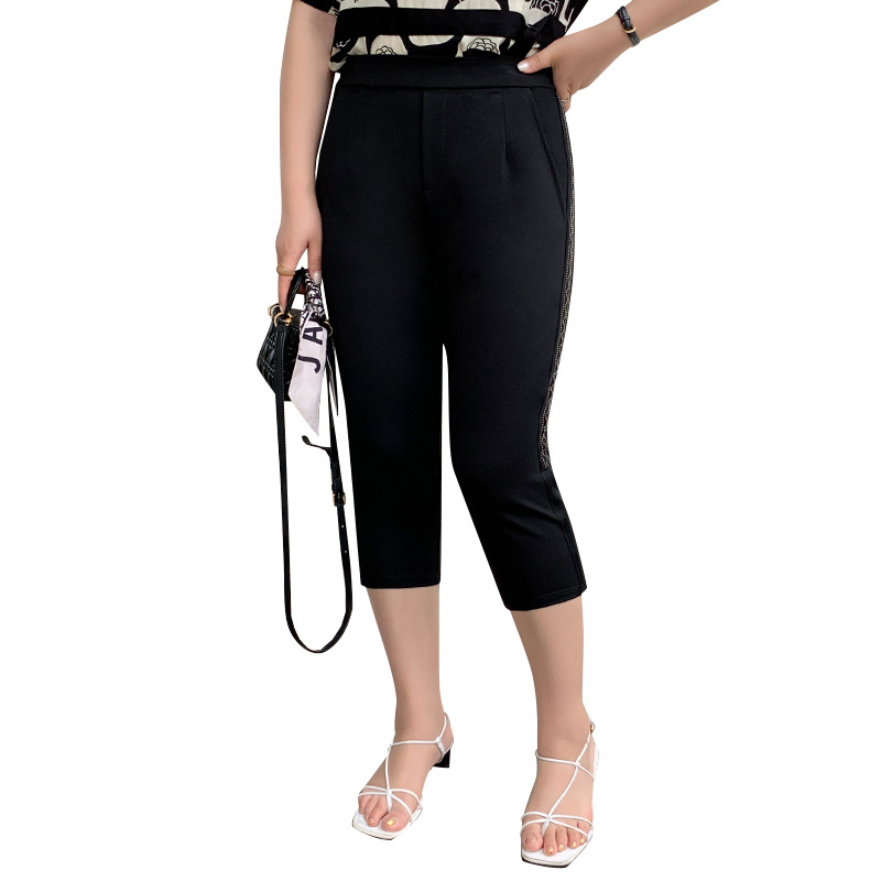 Plus Size Embellished Skinny Black Capri Pants (EXTRA BIG SIZE