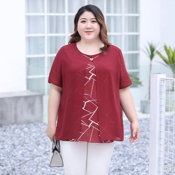 Plus Size Red Print Layer Blouse