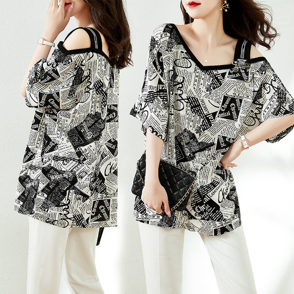 Plus Size Magazine Off Shoulder Blouse