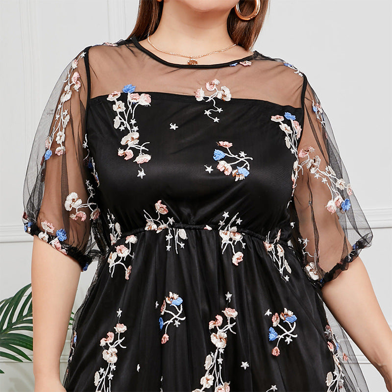 Plus Size Floral Embroidery Formal Evening Dress – Pluspreorder