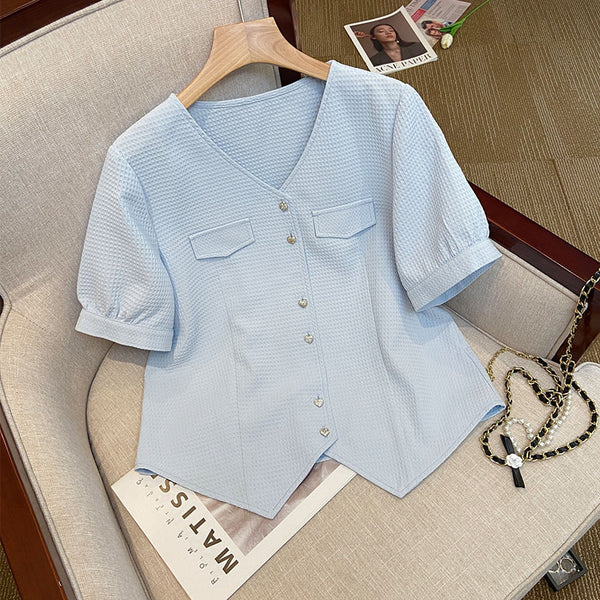 Plus Size Chanelesque Heart Buttons Blouse