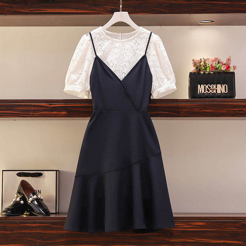 Plus Size Lace Layer Korean Dress