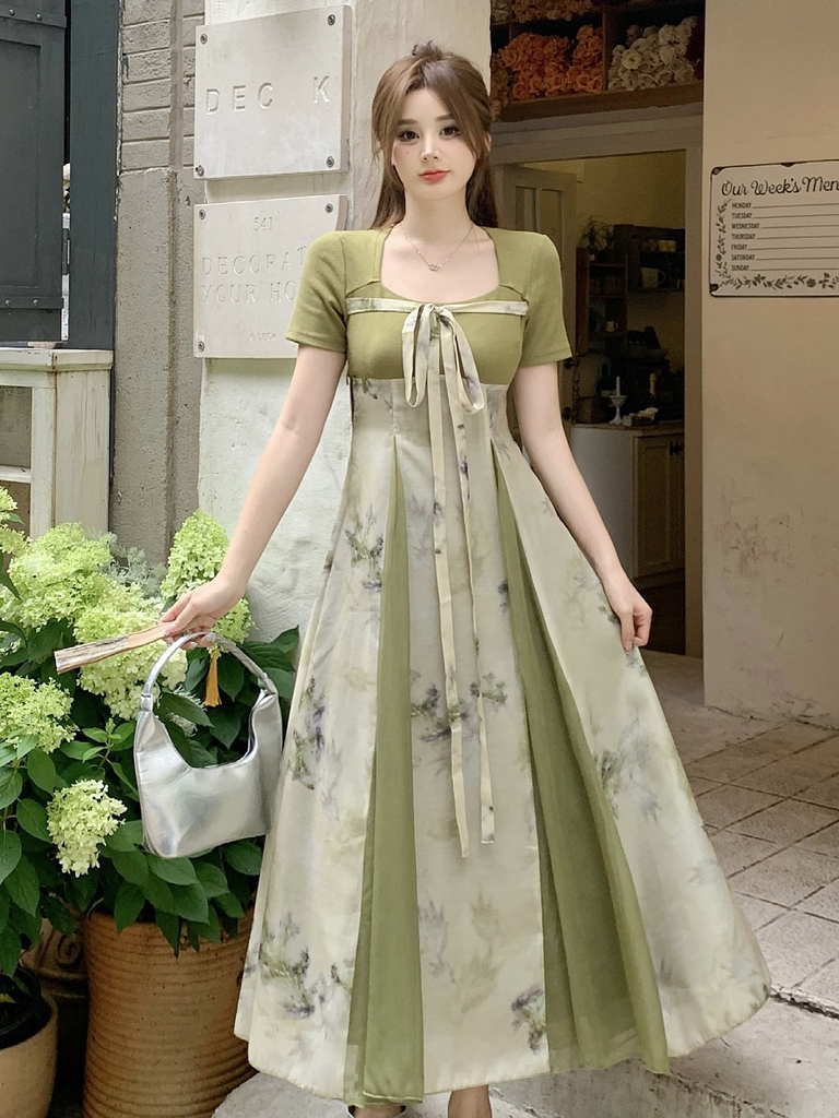 Buy Women's Maxi Dresses Casual Puff Short Sleeve Korean Style Summer  Printing Beach Flower A-lineDresses Online at desertcartINDIA