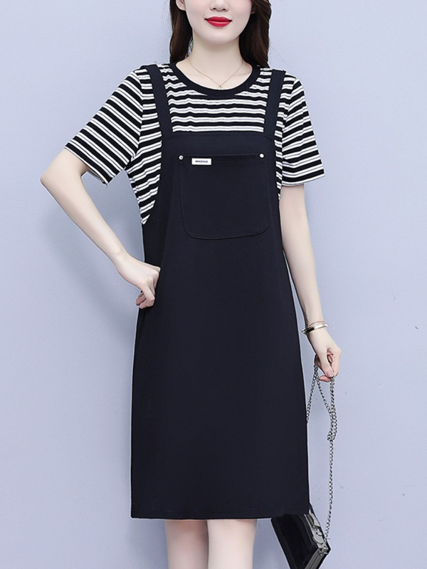 Plus Size Stripes Pinafore Dress