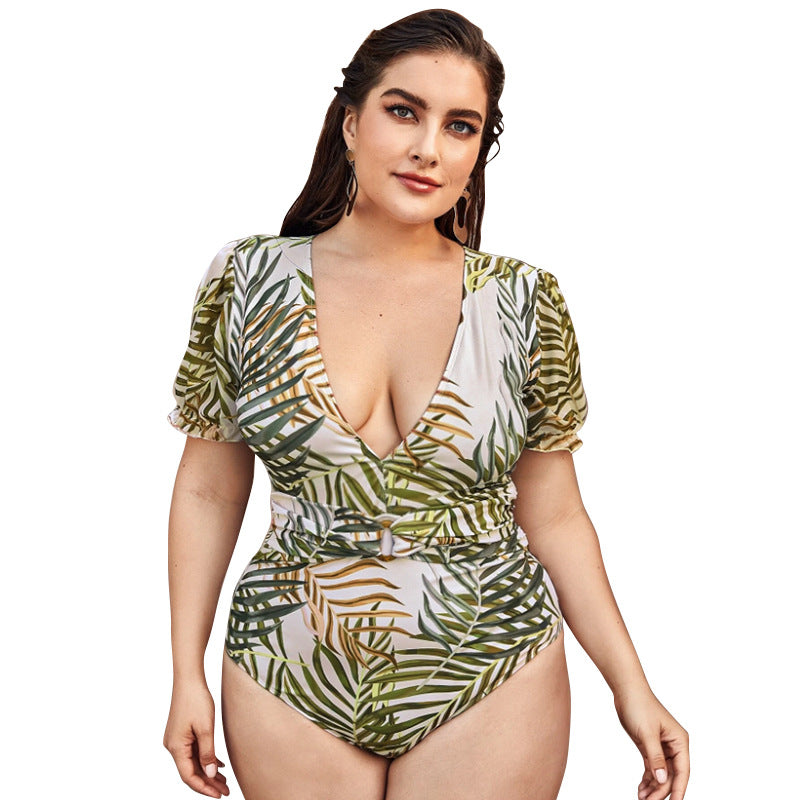 Plus Size Short Sleeve One Piece Swimsuit