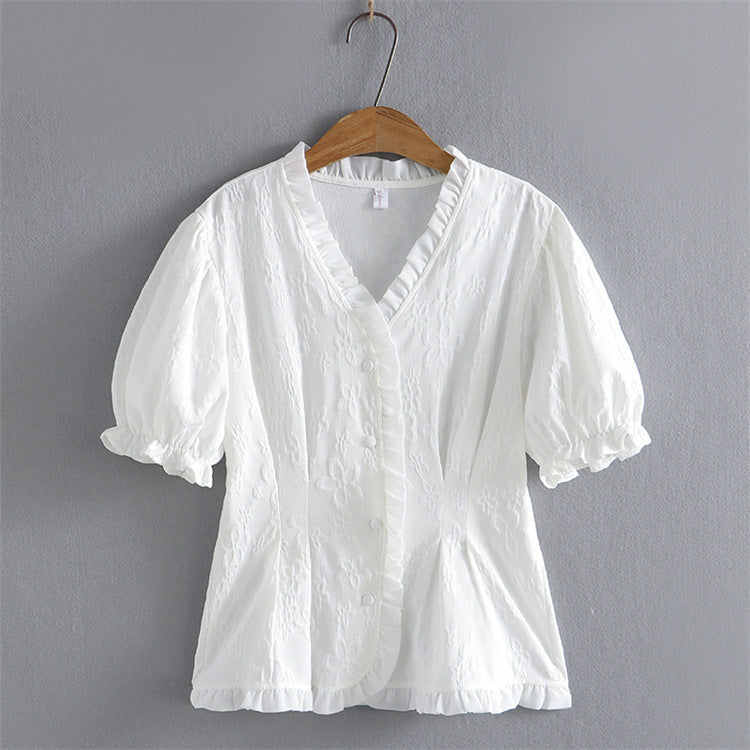 Plus Size White V Neck Lace Peplum Blouse