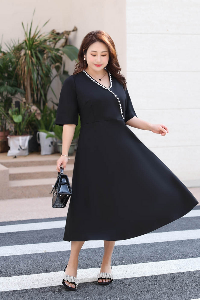 Black dress with outlet pearl neckline