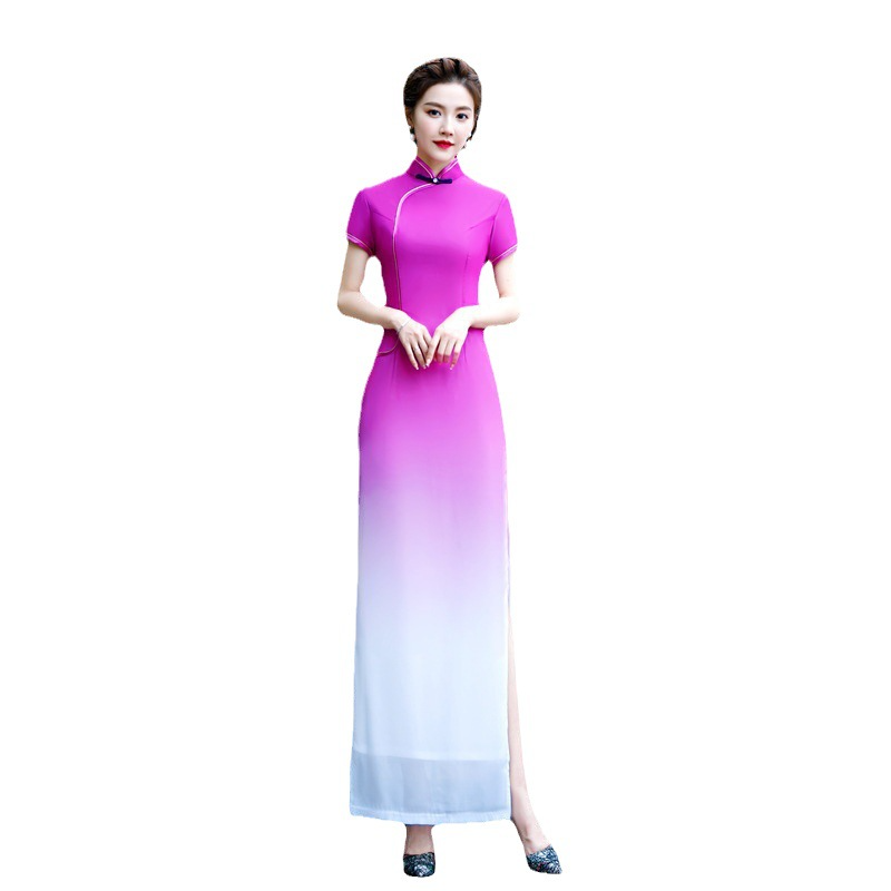 (S-5Xl) Plus Size Ombre Cheongsam Chinese Maxi Dress